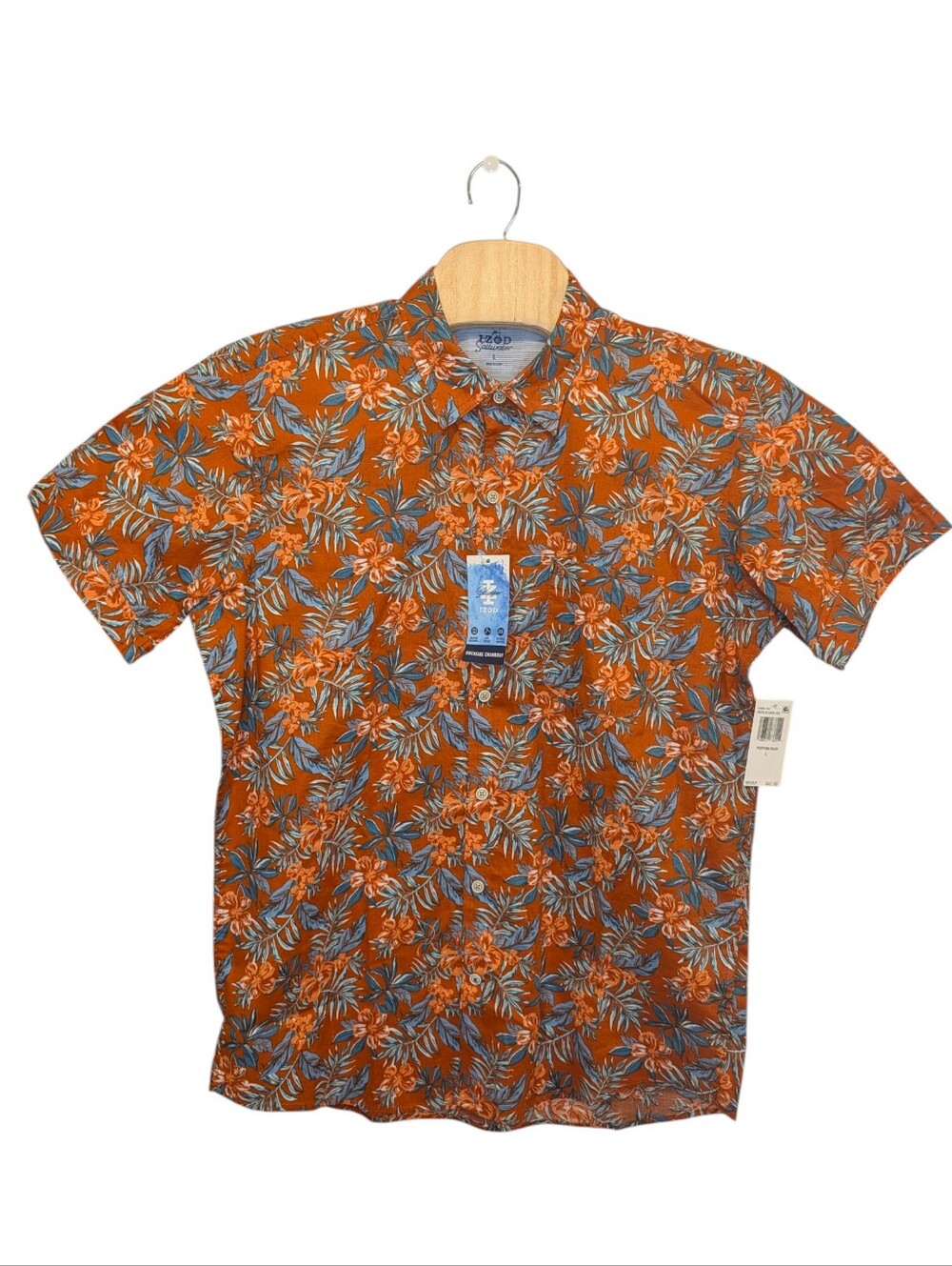 Izod Saltwater Dockside Chambray Short Sleeve Button Down Shirt Size Large